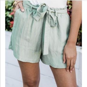 Olive Tie-waist Shorts